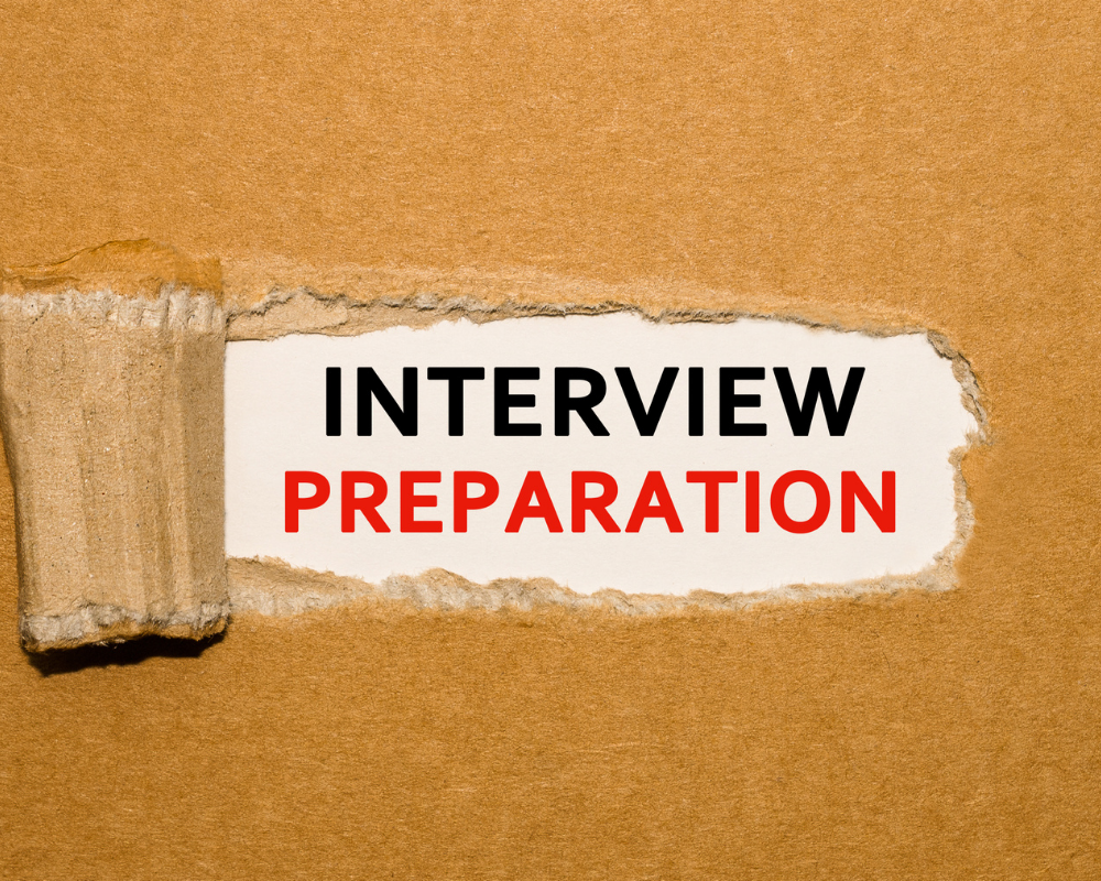 Interview preparations words written in orange and black,