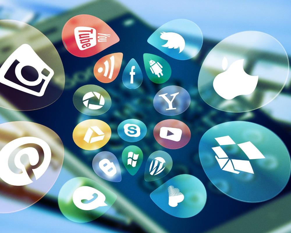 Social media icons on a phone