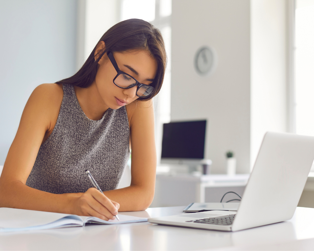 A woman studying