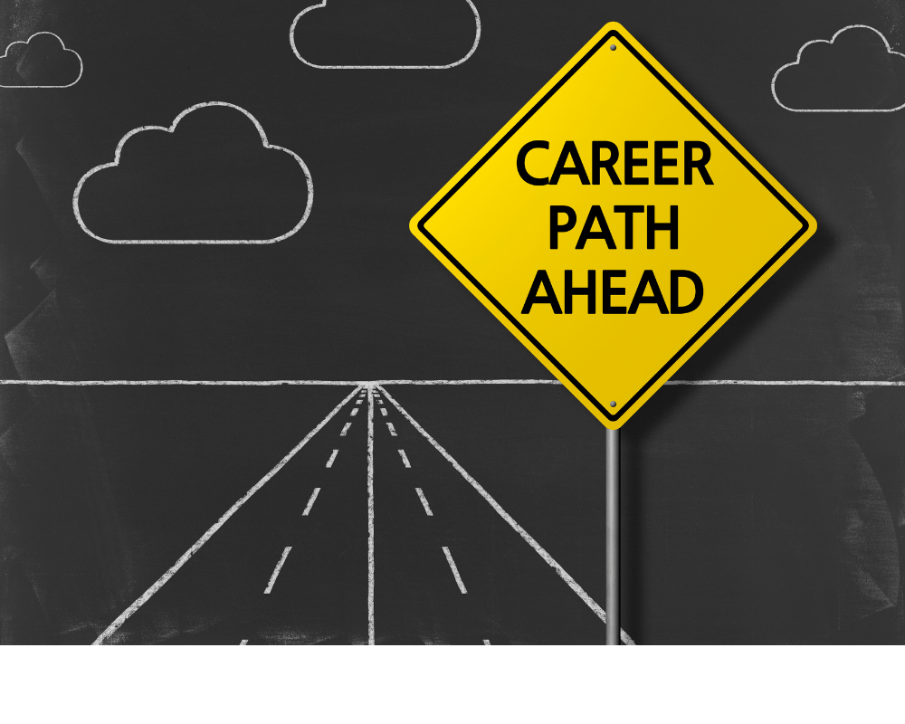 Yellow road sign with “Career Path Ahead” written on it, symbolizing career transitions for nurses moving into MedTech sales.