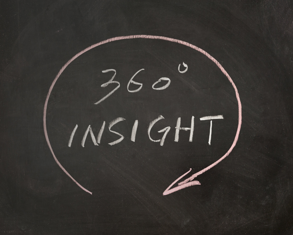 The words ‘360-degree insight’ written in chalk on a blackboard, symbolizing a complete industry understanding
