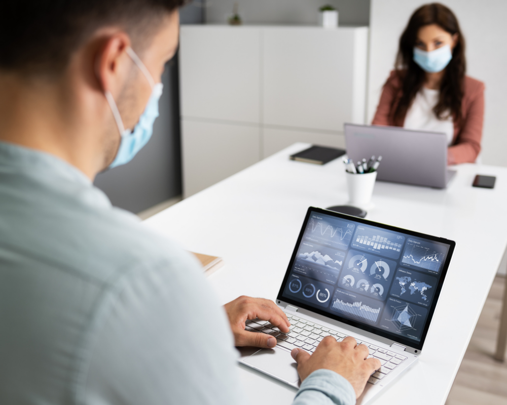 Post-covid, social distancing, PPE, remote work, pandemic