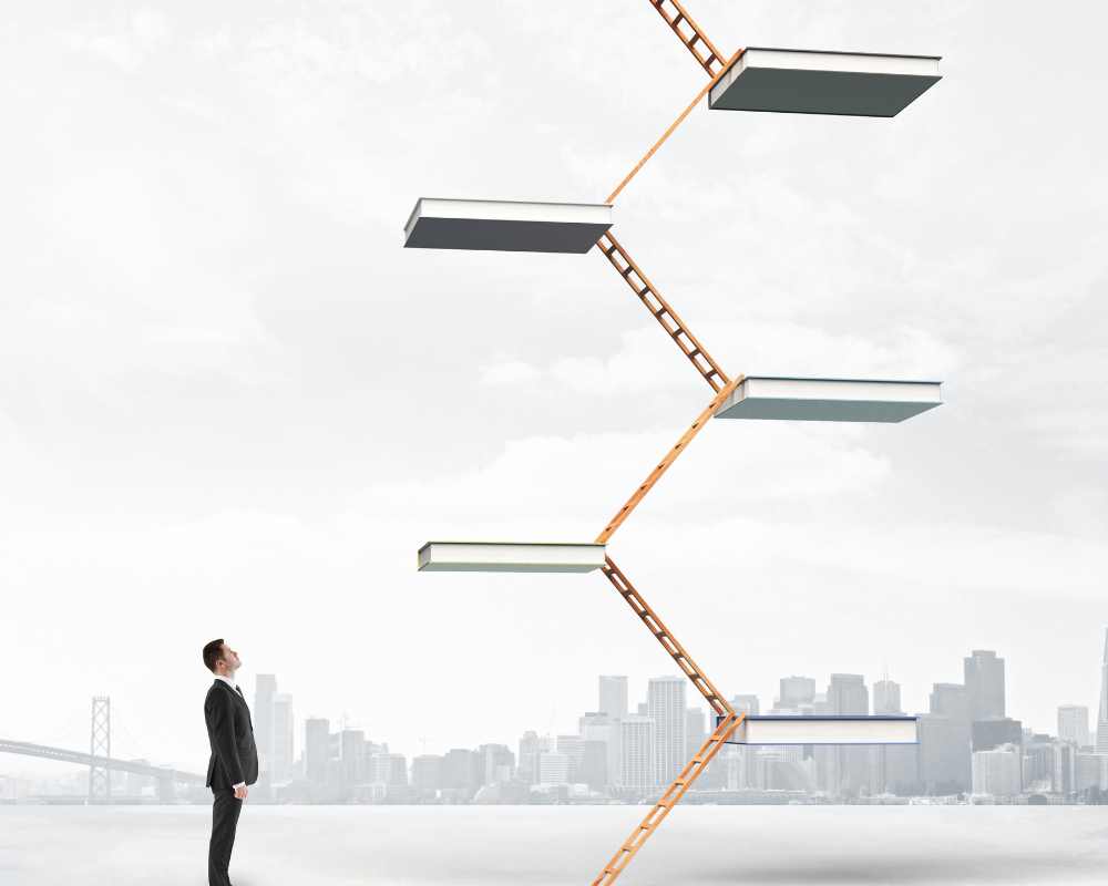 Man looking at steps on a ladder