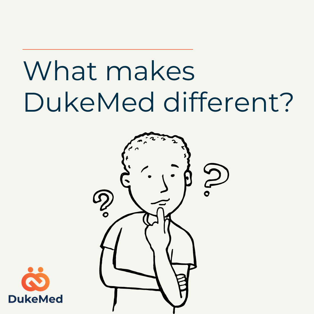 llustrated character with question marks and text “What Makes DukeMed Different?” – highlighting DukeMed’s unique approach to MedTech hiring.